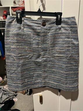 Anthropologie Blue Multi Tweed Mini Skirt